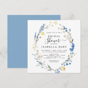 Baby Blue Wild Floral Dusty Blue Bridal Shower Invitation