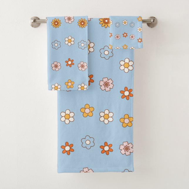 baby blue & yellow floral pattern bath towel set (Insitu)