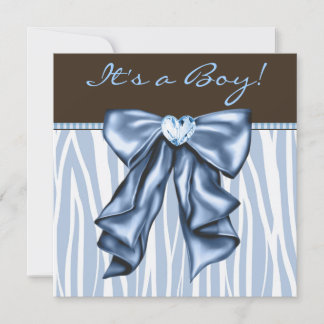 Baby Blue Zebra Brown Baby Boy Shower Invitation