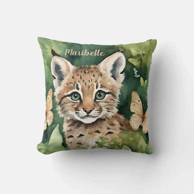Baby Bobcat Girls Personalised Cushion (Front)