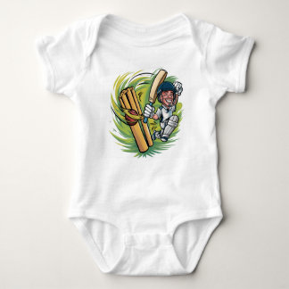 Baby Body suit Cricketer with bat, ball and wicket Baby Bodysuit