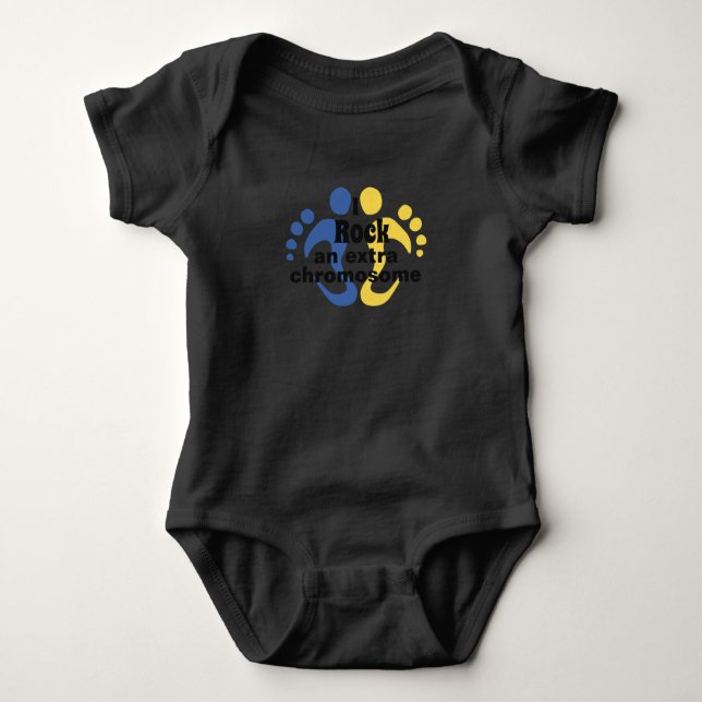 Baby body suit "I rock an extra chromosome" Baby Bodysuit (Front)