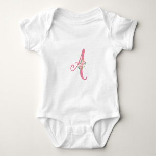 Baby Body Suit Pink Letter A and Floral Monogram Bodysuit