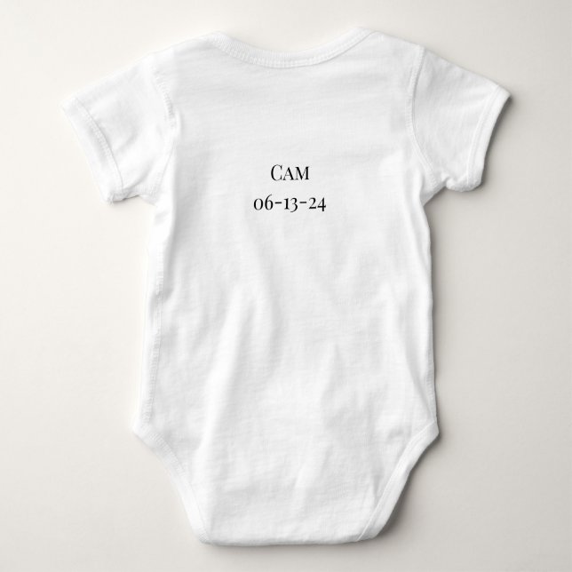 Baby body suit says “I have arrived” customisable  Baby Bodysuit (Back)