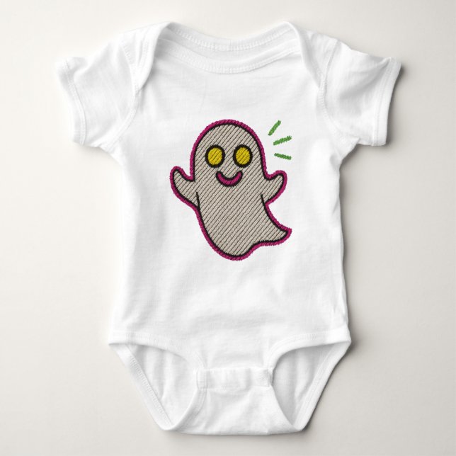 Baby Body with Embroidered Ghost - Diffti Design Baby Bodysuit (Front)