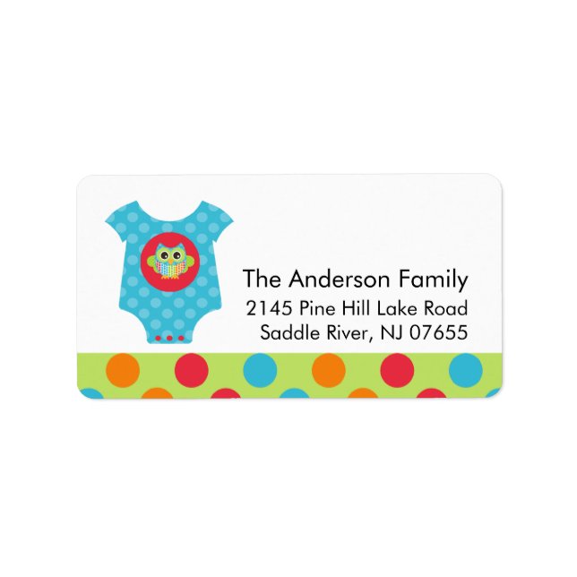 Baby Bodysuit Owl Baby Shower Address Label (Front)