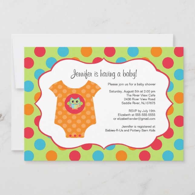 Baby Bodysuit Owl Baby Shower Invitations (Front)