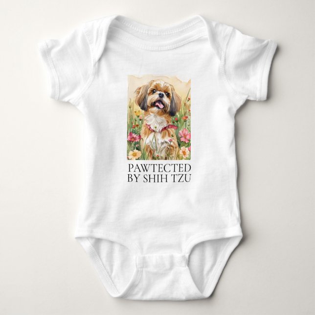 Baby Bodysuit — Pawtected by Shih Tzu (Front)