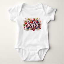 Baby Bodysuit "Sofia" Berry Floral Design