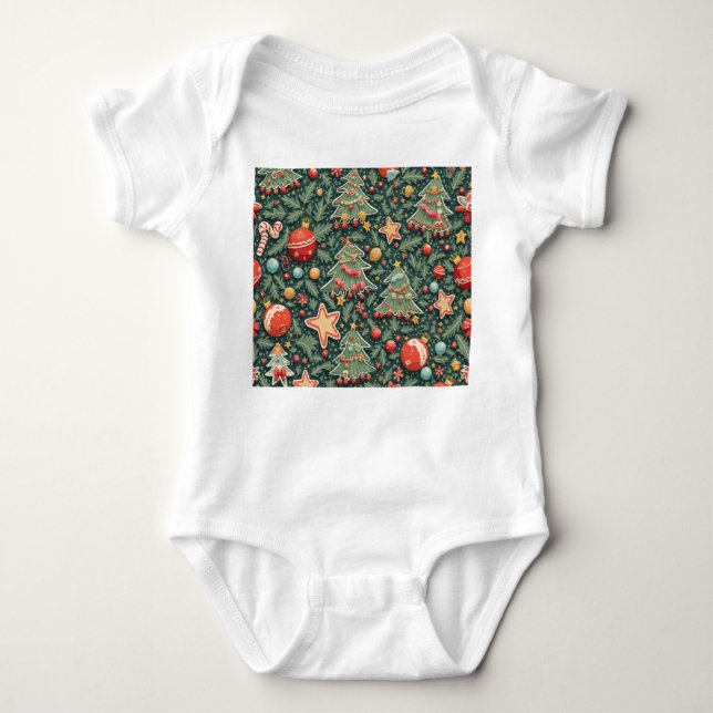 Baby bodysuit with a colourful Christmas pattern (Front)