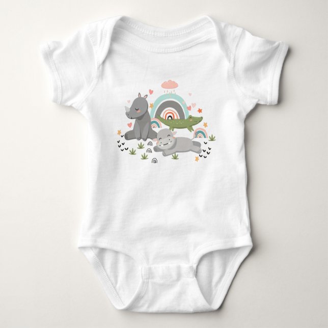  Baby Bodysuit with a cute illustration  (Front)