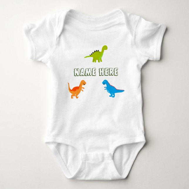 Baby Bodysuit with Dinosaurs to Personalise (Front)