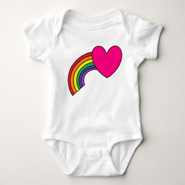Baby Bodysuit With Rainbow and Hot Pink Heart  (Front)