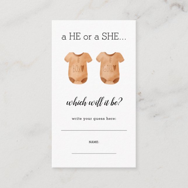 Baby Bodysuits He She Write Guess Gender Reveal Enclosure Card (Front)