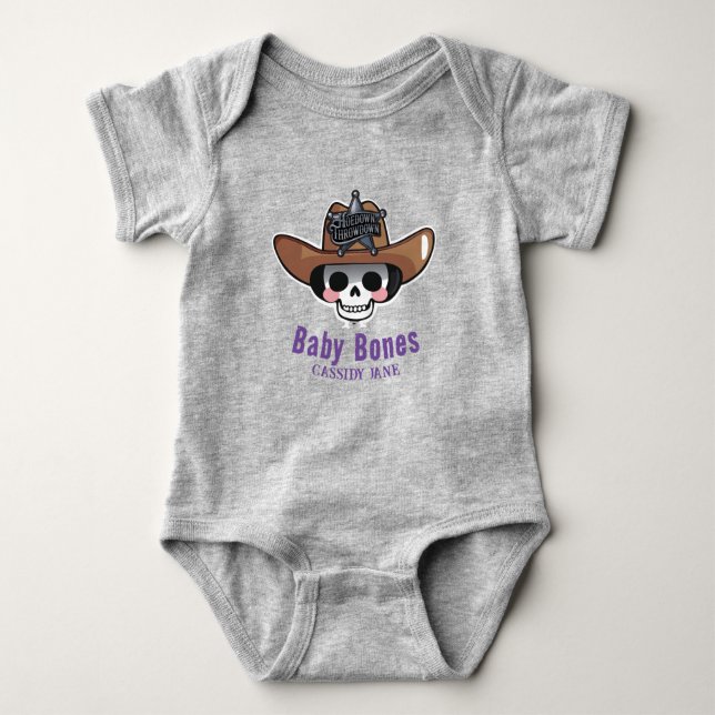 Baby Bones Halloween, Western Skeleton Personalise Baby Bodysuit (Front)