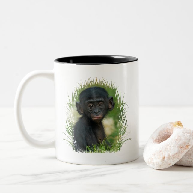 Baby Bonobo Ape Two-Tone Coffee Mug (With Donut)