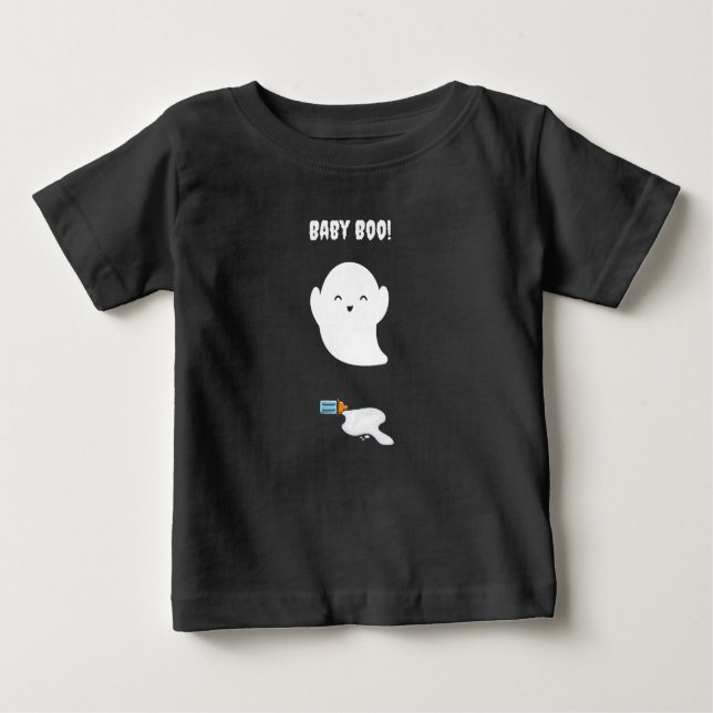 Baby Boo! Baby ghost drops bottle to say boo! Baby T-Shirt (Front)