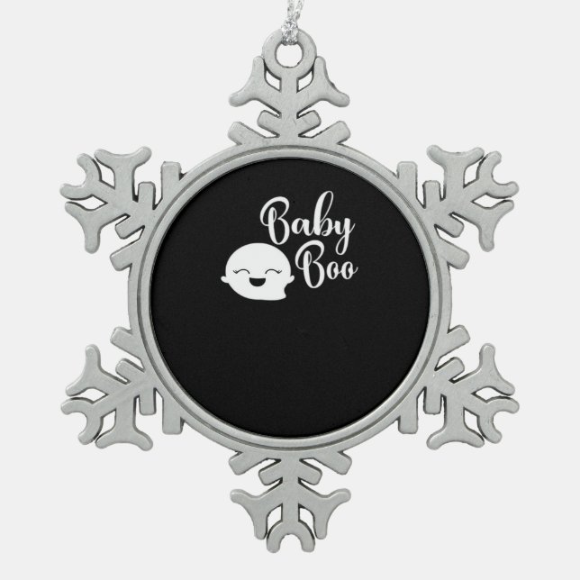 Baby Boo Halloween  Snowflake Pewter Christmas Ornament (Front)