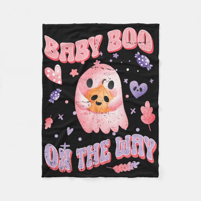 Baby Boo On The Way Halloween Pregnancy Announceme Fleece Blanket (Front)