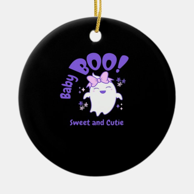 Baby Boo! Sweet And Toddler Halloween Design Ceramic Ornament (Front)