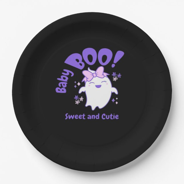 Baby Boo! Sweet And Toddler Halloween Design Paper Plate (Front)
