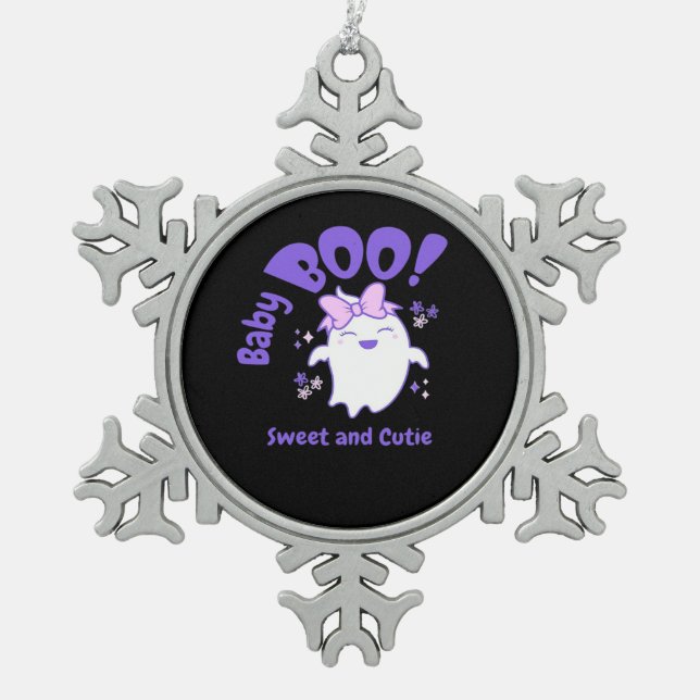 Baby Boo! Sweet And Toddler Halloween Design Snowflake Pewter Christmas Ornament (Front)