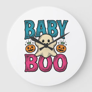 Baby Boo Vintage Halloween Ghost Shirt Design_1 Large Clock
