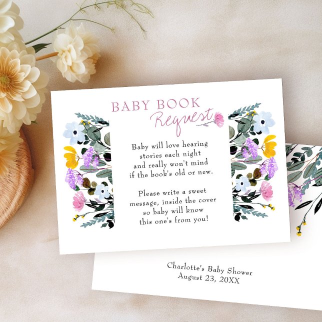 Baby Book Request Pretty Wildflower Lawn White Enclosure Card (Book Request cards from my Wildflower Lawn Baby Shower Collection)