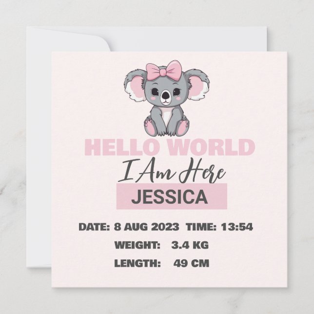 Baby Born Details Pink Koala Announcement (Front)