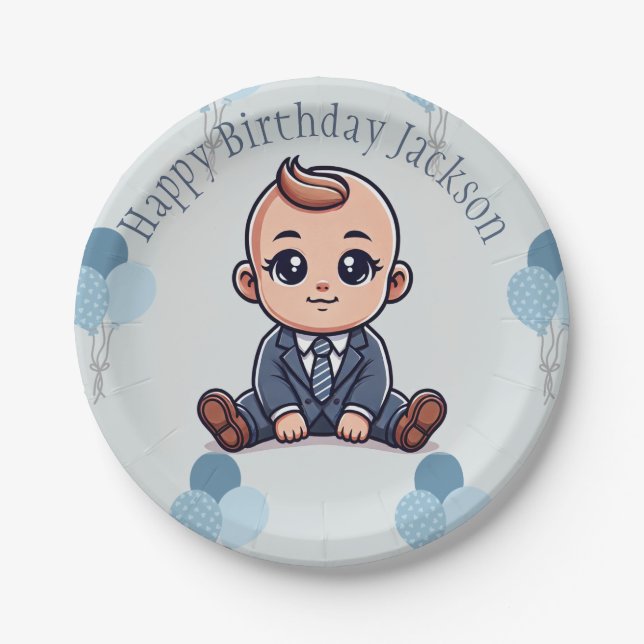 Baby Boss Birthday Party Paper Plates–Custom Text Paper Plate (Front)