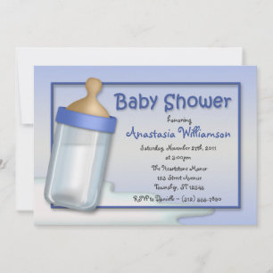 Baby Bottle Blue Baby Shower Invitations