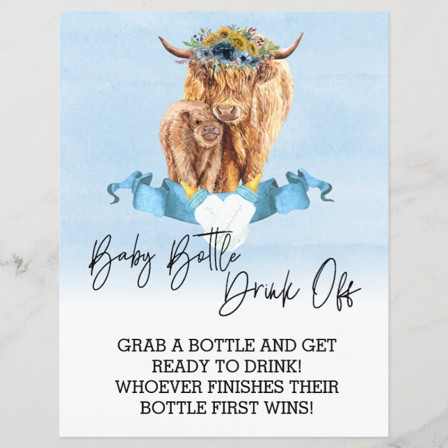 Baby Bottle Drink Off Game Shower Highland Cow   (Front)