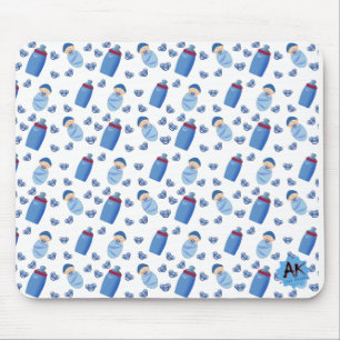 Baby Bottle Pacifier Blue Pattern Mouse Pad
