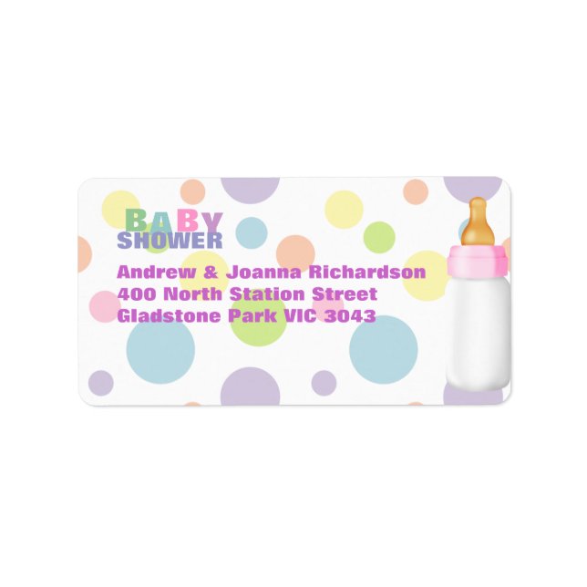 Baby Bottle & Polka Dots Baby Shower Address Label (Front)