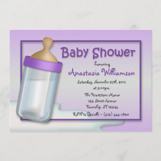 Baby Bottle Purple Baby Shower Invitations