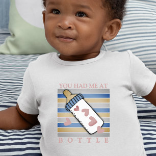 Baby Bottle with Hearts Blue Gold Grey Stripes Bodysuit