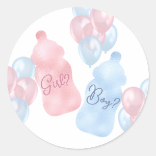 Baby Bottles and Balloons Gender Reveal Party Classic Round Sticker