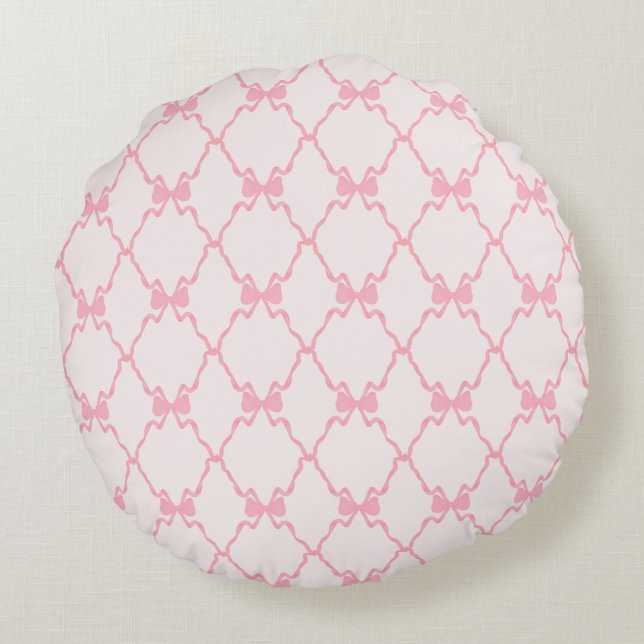 Baby Bow Trellis Pink Bella Ribbon Round Cushion (Back)
