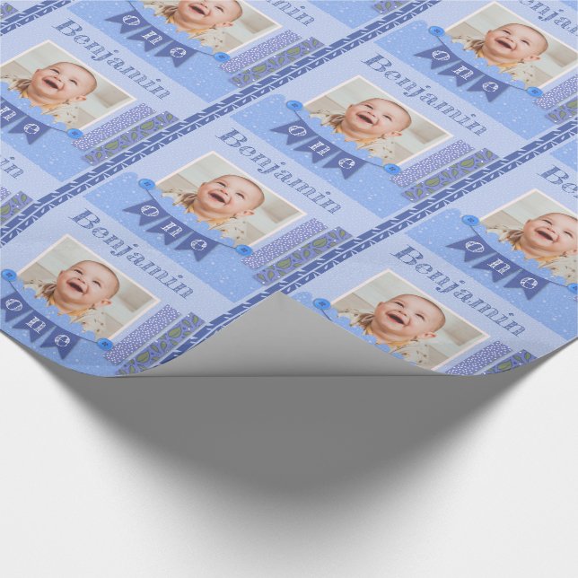 Baby Boy 1st Birthday Blue Scrapbooking Wrapping Paper (Corner)