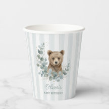 Baby Boy 1st Birthday Eucalyptus Bear Gold