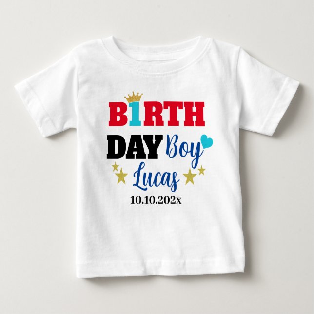 Baby Boy 1st Birthday Gold Crown Custom White T-Shirt (Front)
