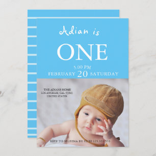 Baby Boy 1st Birthday Photo Invitation