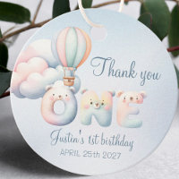Baby boy 1st birthday teddybear air balloon clouds