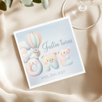 Baby boy 1st birthday teddybear hot air balloon
