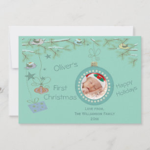 Baby Boy 1st Christmas Holiday Photo Card