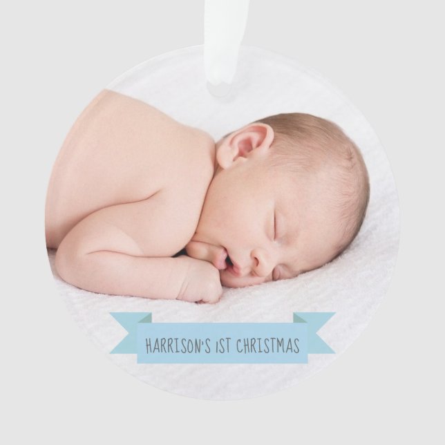 Baby Boy 1st Christmas Photo Holiday Elegant Ornament (Front)