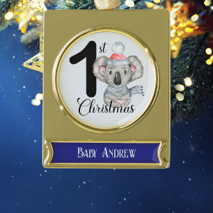  Baby Boy 1st Christmas Seasonal Koala Keepsake Gold Plated Banner Ornament