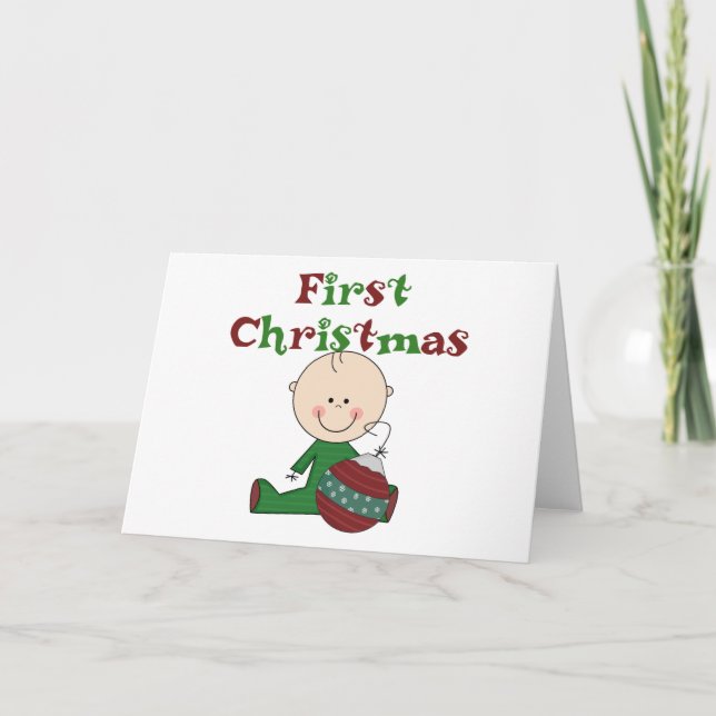 Baby Boy 1st Christmas Tshirts and Gifts Holiday Card (Front)