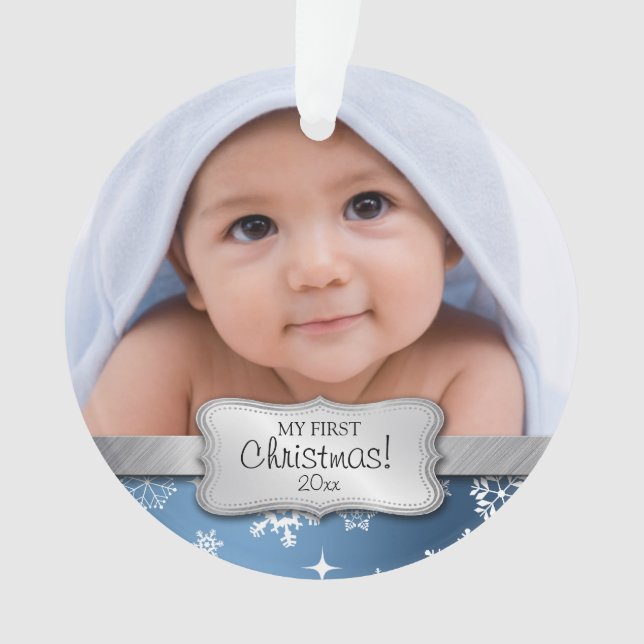 Baby Boy 1st Christmas with Snowflakes Ornament (Front)
