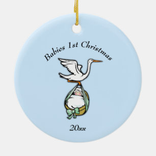 Baby Boy 1st Christmas with Year Ceramic Ornament